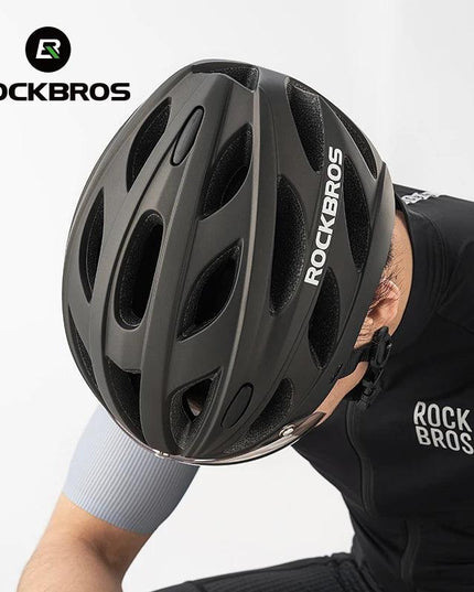 ROCKBROS Bike Helmet Lightweight Breathable Helmet PC+EPS with Photochromic Lens Wind-breaking Brim Safety Cycling Helmet