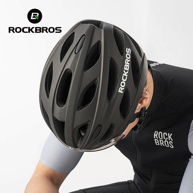 ROCKBROS Bike Helmet Lightweight Breathable Helmet PC+EPS with Photochromic Lens Wind-breaking Brim Safety Cycling Helmet