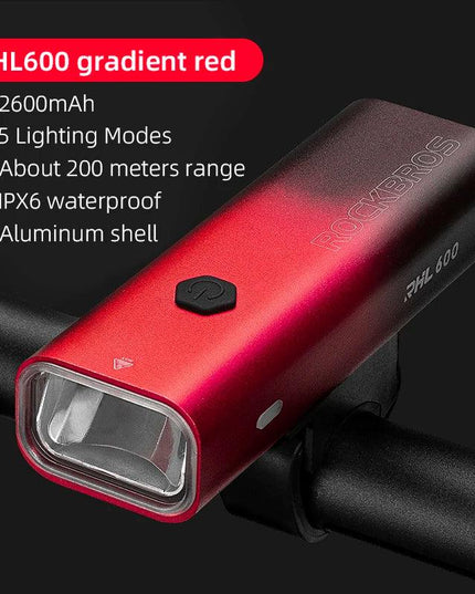 ROCKBROS Bike Light Rainproof Type-C Charging LED 2000mAh MTB Front Lamp Headlight Aluminum Ultralight Flashlight Bicycle Light