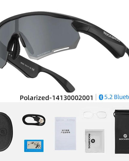ROCKBROS Polarized Glasses Wireless Bluetooth 5.2 Sunglasses Headset Telephone Driving MP3 Riding Cycling Eyewear UV400 Goggles
