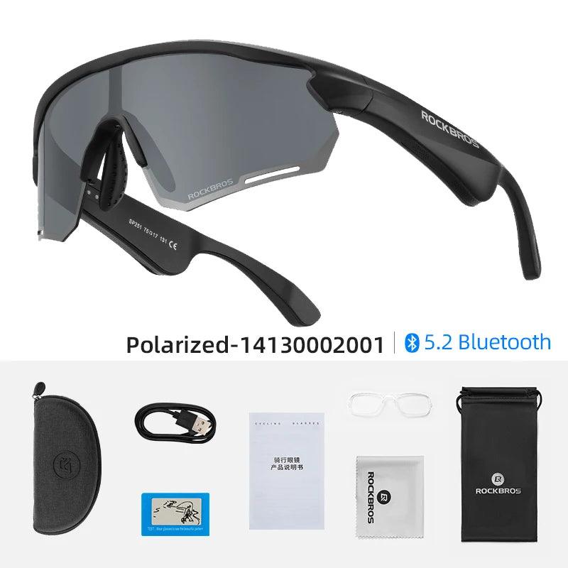 ROCKBROS Polarized Glasses Wireless Bluetooth 5.2 Sunglasses Headset Telephone Driving MP3 Riding Cycling Eyewear UV400 Goggles