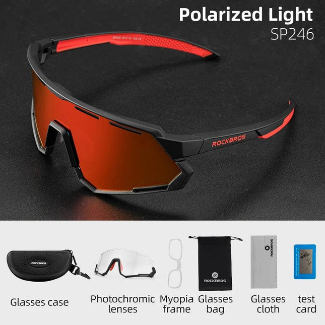 ROCKBROS Polarized Cycling Glasses Photochromic Glasses Men Sports Polarized Sunglasses Bicycle Riding Goggles Eyewear 2 Lens