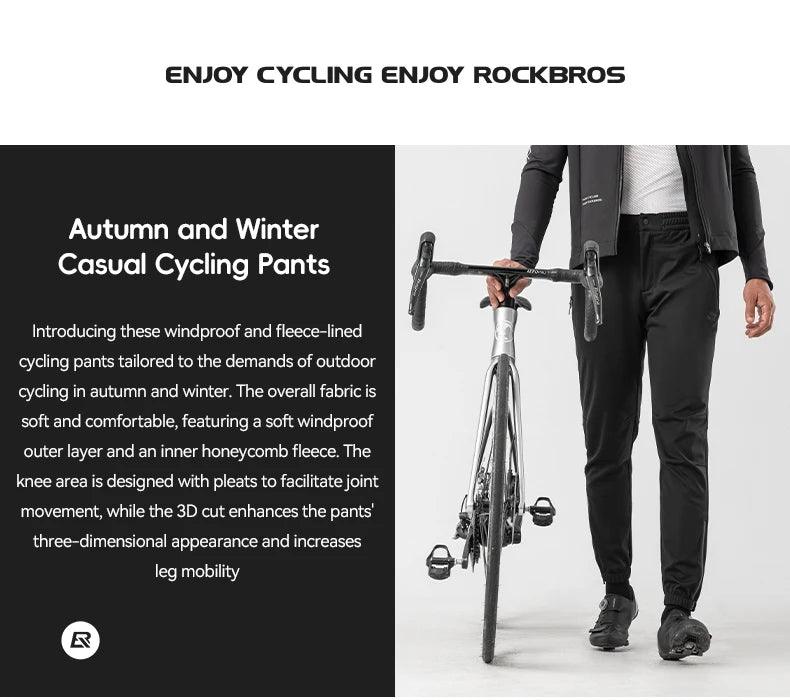 ROCKBROS Cycling Pants Windproof Warm Autumn Winter Bike Pants Fleece-lined Long Pants Riding Fitness Trousers Sport Equipment