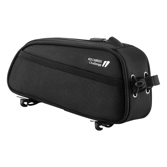 ROCKBROS Bicycle Bag 1.3L Portable Frame Front Tube Cycling Bag Waterproof MTB Road Bicycle Pannier Black With Headphone Jack