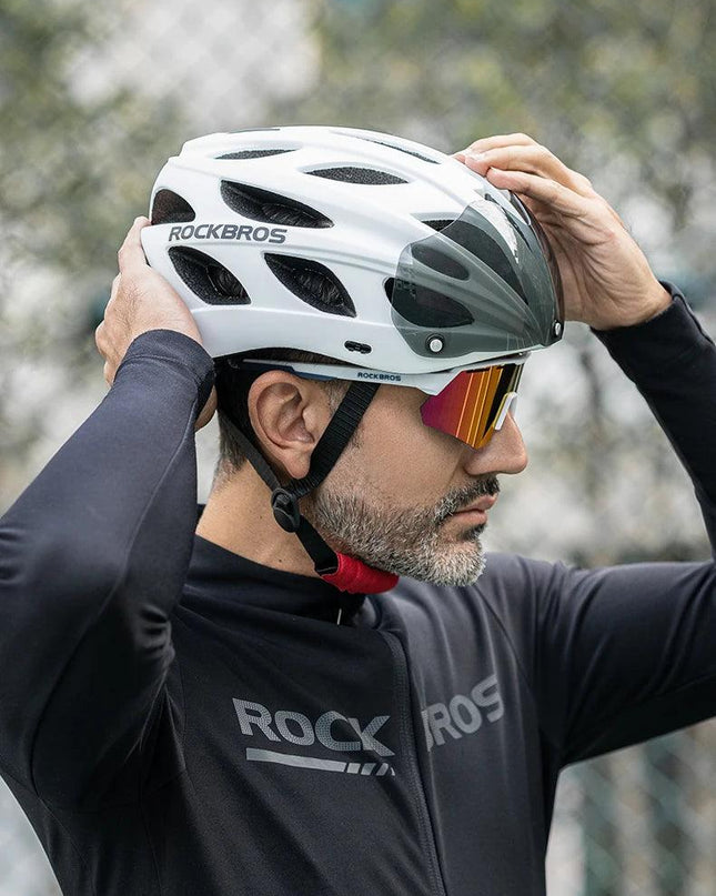 ROCKBROS Bicycle Helmet Men EPS Integrally-molded Breathable Cycling Helmet Men Women Goggles Lens Aero MTB Road Bike Helmet