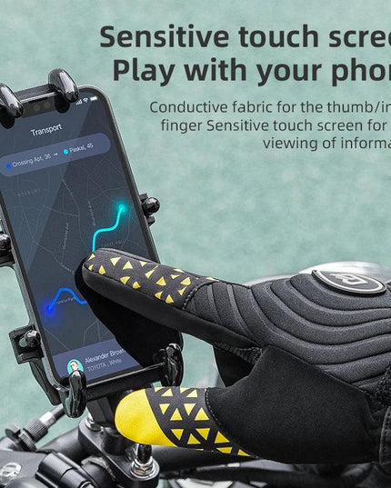 ROCKBROS Bicycle Gloves Winter Warm Motorcycle Full Finger Cycling Gloves Screen Touch Ski Sports Gloves Hiking Thermal Mitten