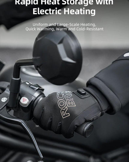 ROCKBROS Heated Gloves USB Rechargeable Touch screen Fingertips Large Heating Area Skiing Gloves Winter Warm Windproof Gloves