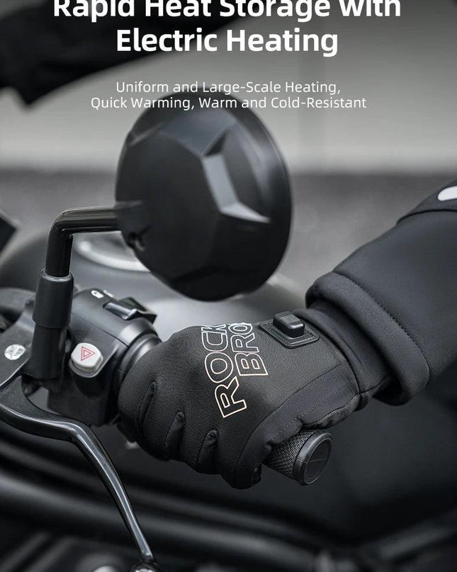 ROCKBROS Heated Gloves USB Rechargeable Touch screen Fingertips Large Heating Area Skiing Gloves Winter Warm Windproof Gloves