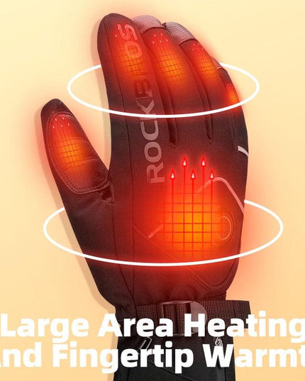 ROCKBROS Electric Heated Gloves Warmer Ski Gloves With Battery Powered Snowboard Cycling Glove Non-slip Touch Screen Gloves