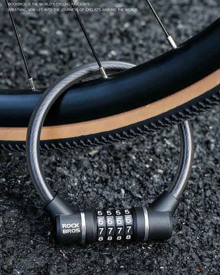 ROCKBROS Portable Bicycle Steel Cable Lock 4-Digit Password PVC Waterproof Dustproof Bike Lock Safety Lock MTB Road Accessories