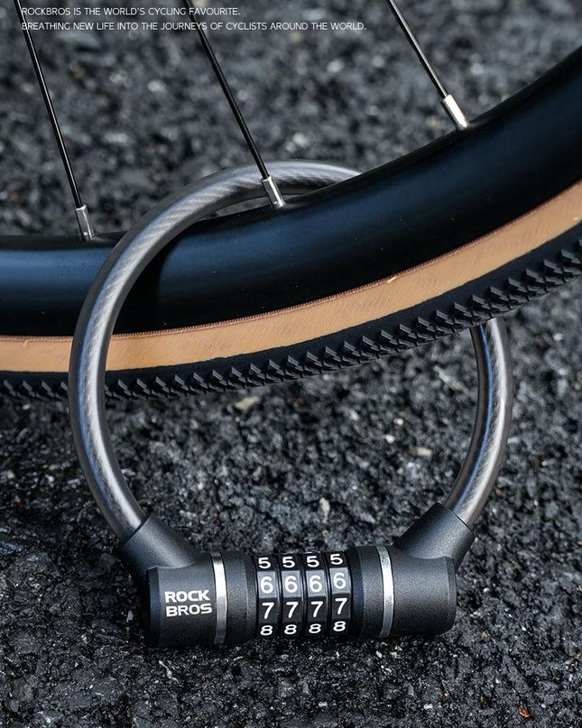 ROCKBROS Portable Bicycle Steel Cable Lock 4-Digit Password PVC Waterproof Dustproof Bike Lock Safety Lock MTB Road Accessories