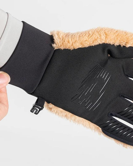 ROCKBROS Autumn Winter Ski Gloves Warm Windproof Gloves Cycling Snowboard Driving Double Layer Fleece-Lined Thickened Gloves