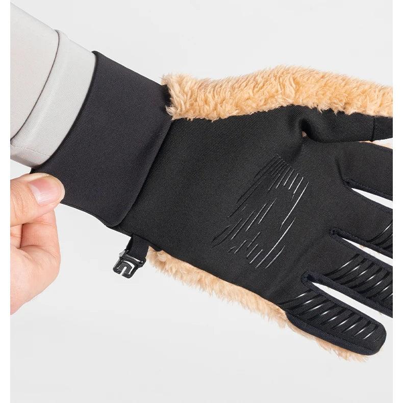 ROCKBROS Autumn Winter Ski Gloves Warm Windproof Gloves Cycling Snowboard Driving Double Layer Fleece-Lined Thickened Gloves