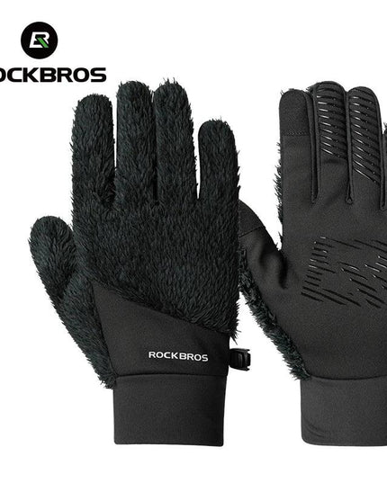 ROCKBROS Autumn Winter Ski Gloves Warm Windproof Gloves Cycling Snowboard Driving Double Layer Fleece-Lined Thickened Gloves