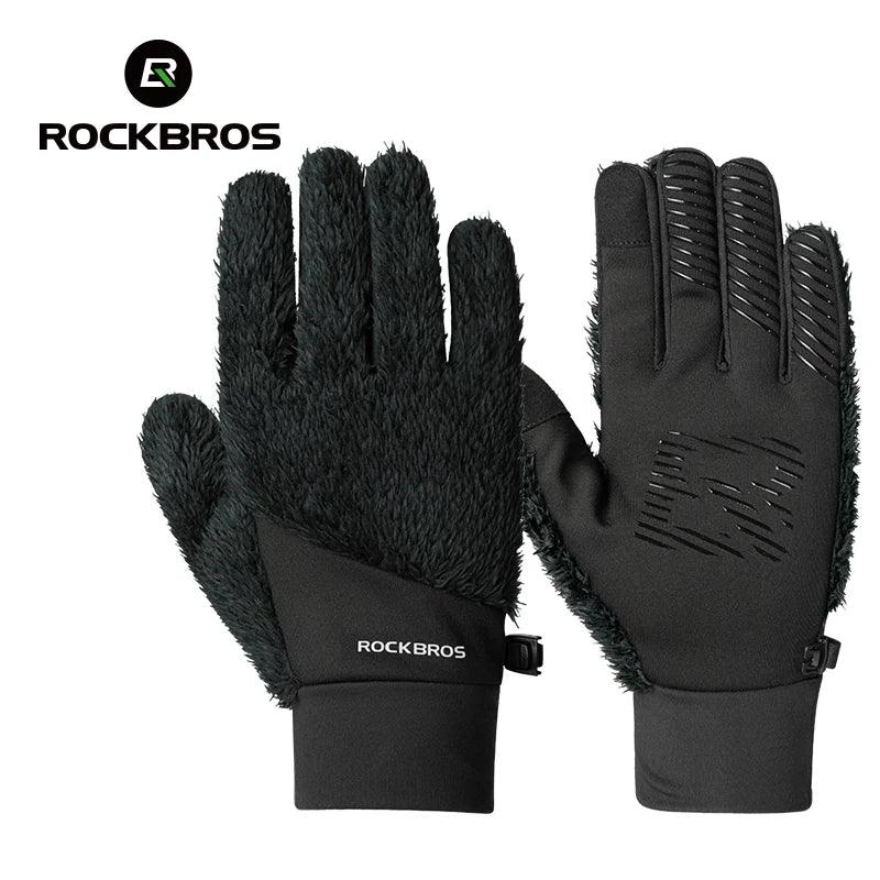 ROCKBROS Autumn Winter Ski Gloves Warm Windproof Gloves Cycling Snowboard Driving Double Layer Fleece-Lined Thickened Gloves