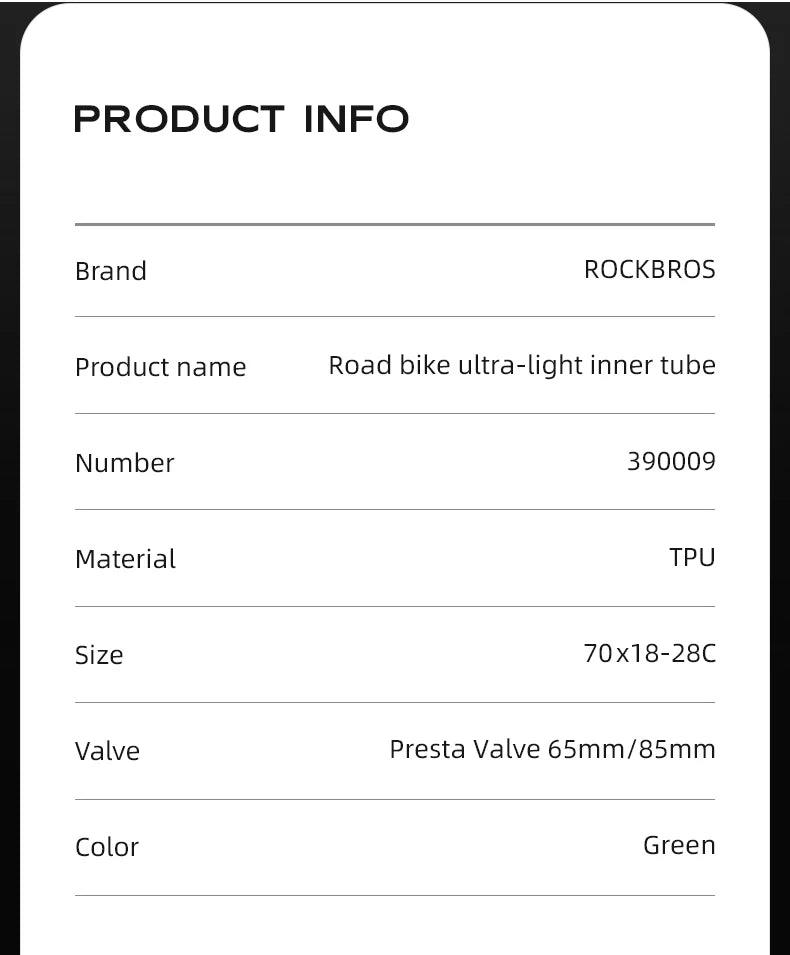 ROCKBROS Ultralight 24g Bike Inner Tube 700X18 25 28 MTB Road Bicycle TPU Material Tire Lightweight French Valve  65mm 85mm Tube