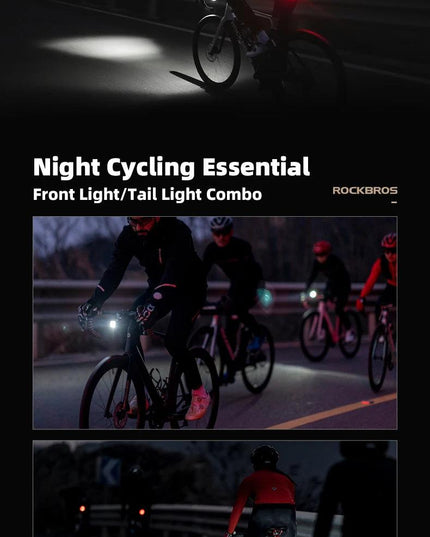 ROCKBROS Bike Light Waterproof Type-C Rechargeable Bicycle Headlight 200M Range Flashlight With Tail light Cycling Accessory
