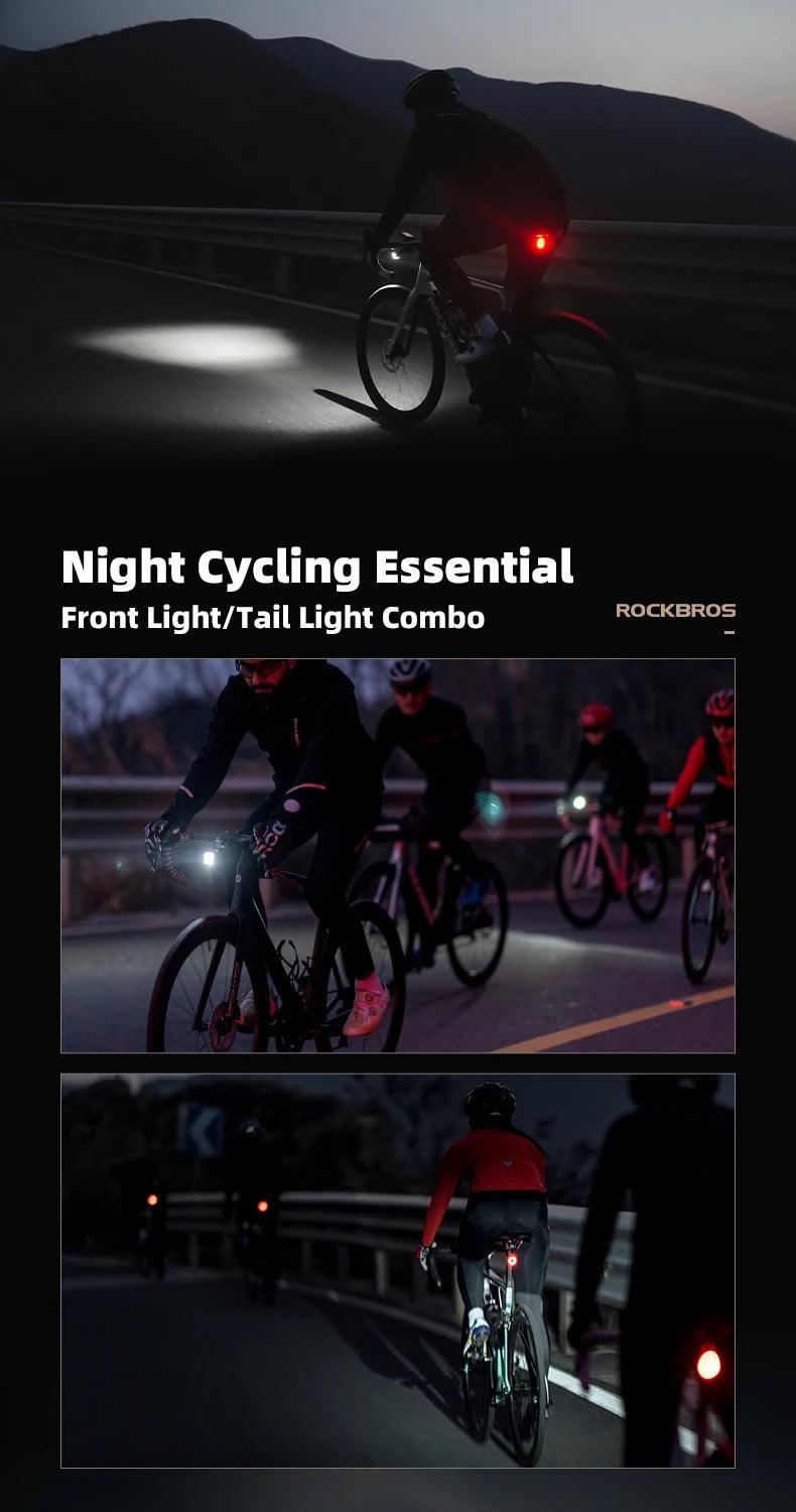 ROCKBROS Bike Light Waterproof Type-C Rechargeable Bicycle Headlight 200M Range Flashlight With Tail light Cycling Accessory