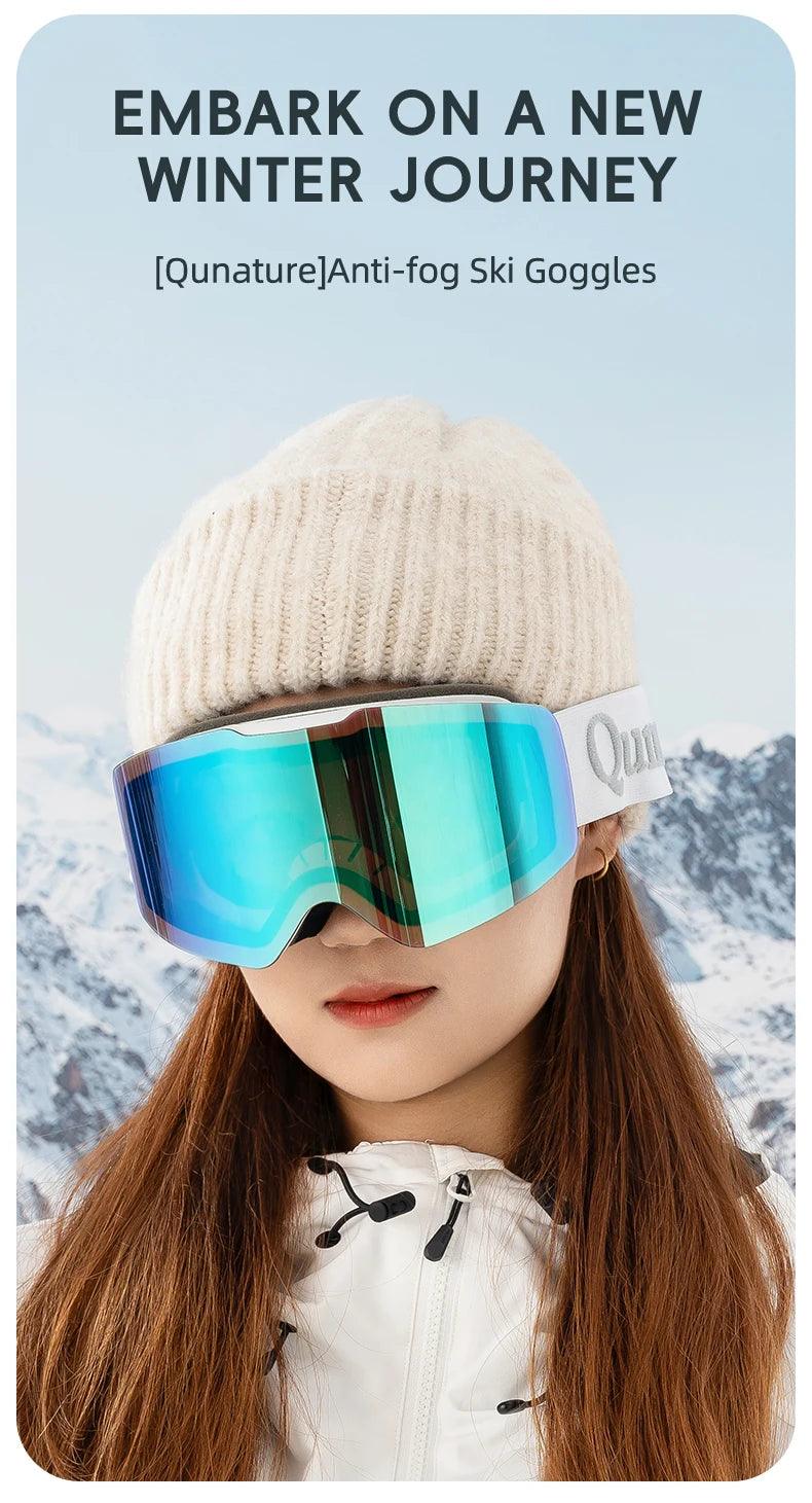 Qunature Ski Goggles Large Frame Snowboard Snow Goggles Double Layers UV400 Anti-fog Ski Glasses Skiing Outdoor Sport Eyewear