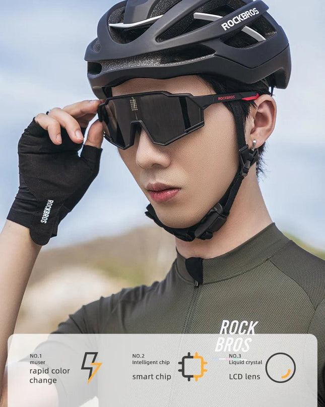 ROCKBROS Sunglasses Polarized Cycling Glasses Electronic Color Change Glasses UV400 Safety Bike Bicycle Eyewear Sports Goggles