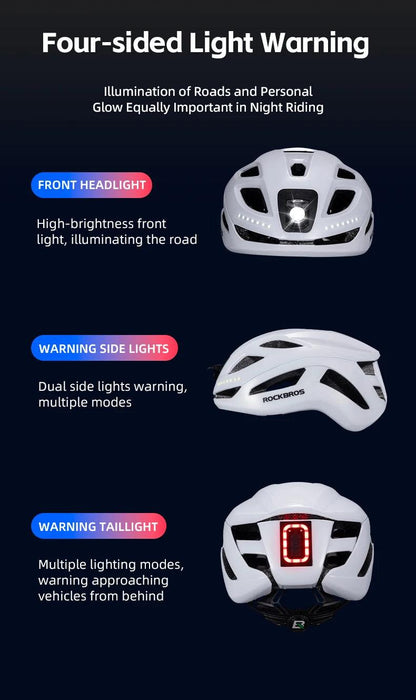 ROCKBROS Bicycle Light Helmet Type-C Charging Cycling Helmet Rechargeable Adjustable MTB Safely Mountain Road Scooter Helmet