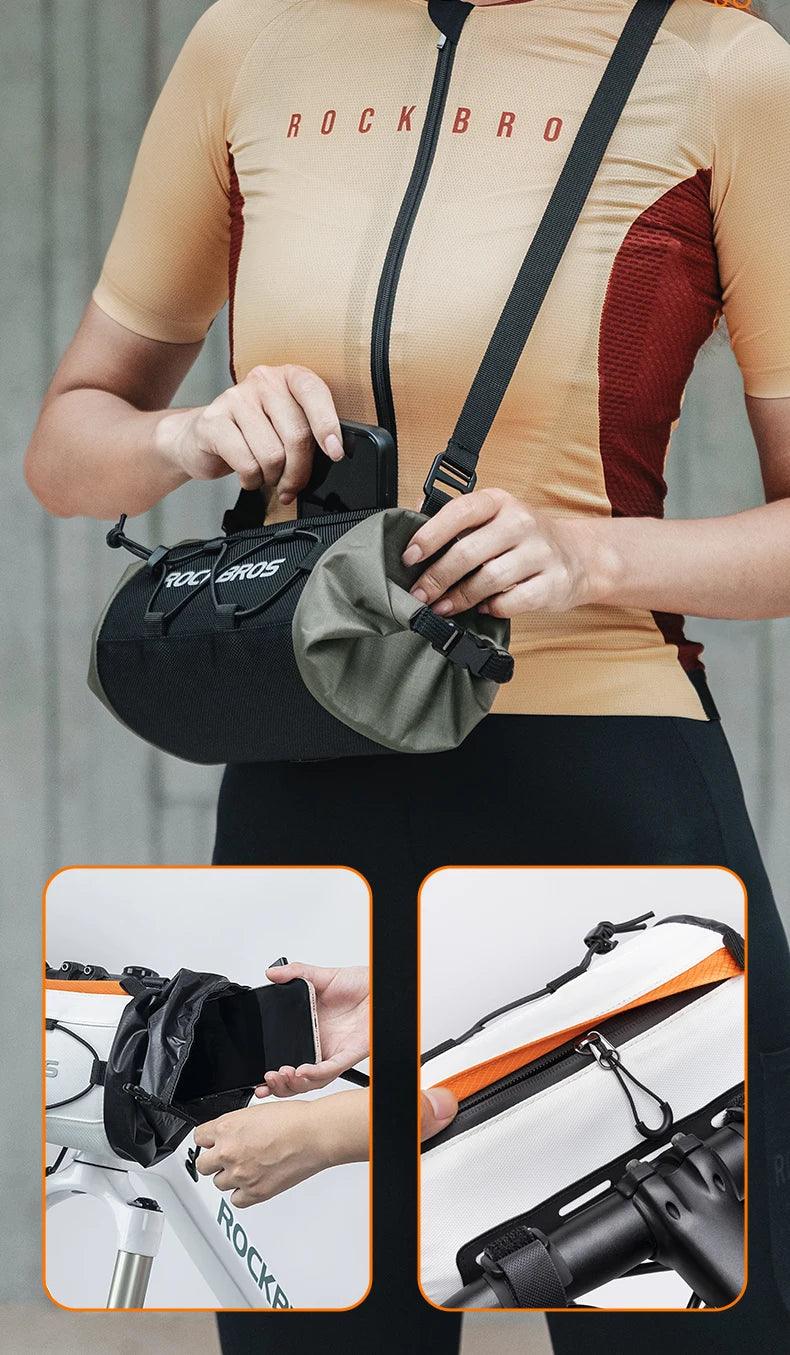 ROCKBROS Bike Bag Portable Handlebar Pannier 2.4L Big Capacity Shoulder Bag  Frame Tube Bag Elastic Band Bicycle Accessoriescase