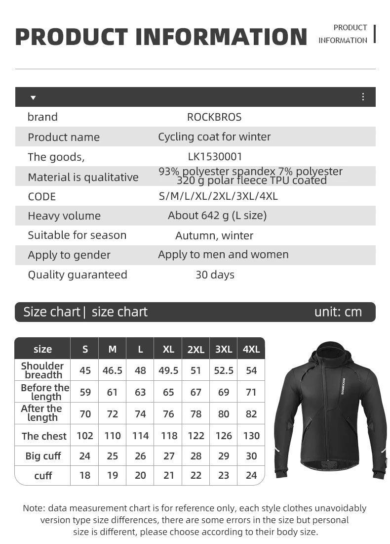 ROCKBROS Bicycle Jacket Winter Cycling Clothing Thermal Fleece Long Sleeve Cycling Bike Clothing Warmer Windproof Sportswear