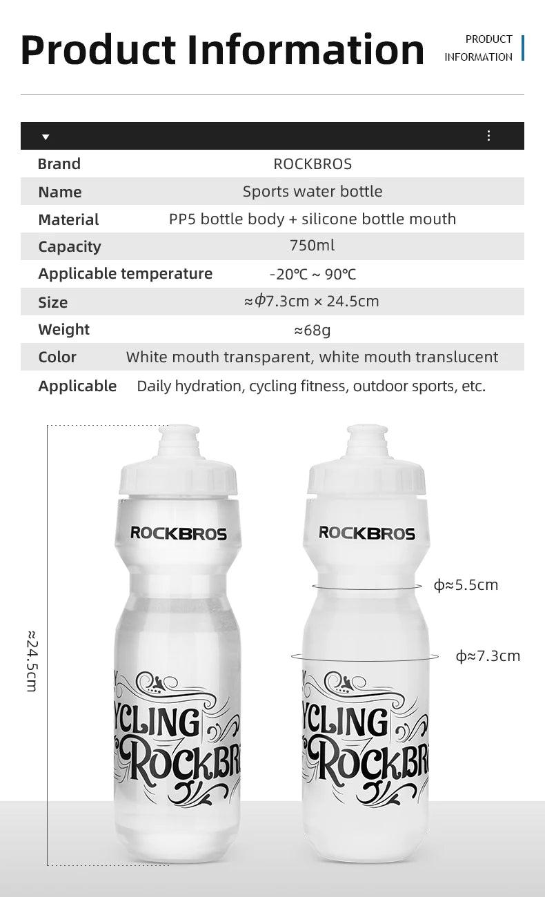 ROCKBROS Bike Water Bottle 750ml Bicycle Bottle With Holder Cage Outdoor Sport Portable Cycling Kettle Water Bottle Drinkware