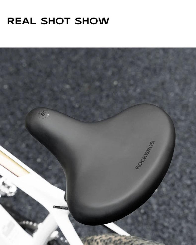 ROCKBROS Bicycle Saddle PVC Leather Comfortable Bike Seat Soft Shock Absorption Oversize Water-Resistant Cycling Cushion