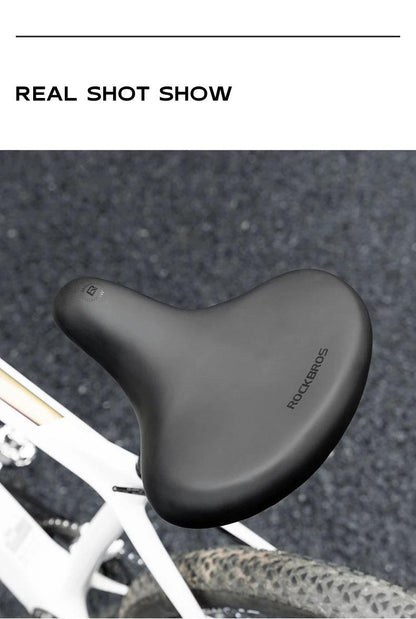 ROCKBROS Bicycle Saddle PVC Leather Comfortable Bike Seat Soft Shock Absorption Oversize Water-Resistant Cycling Cushion