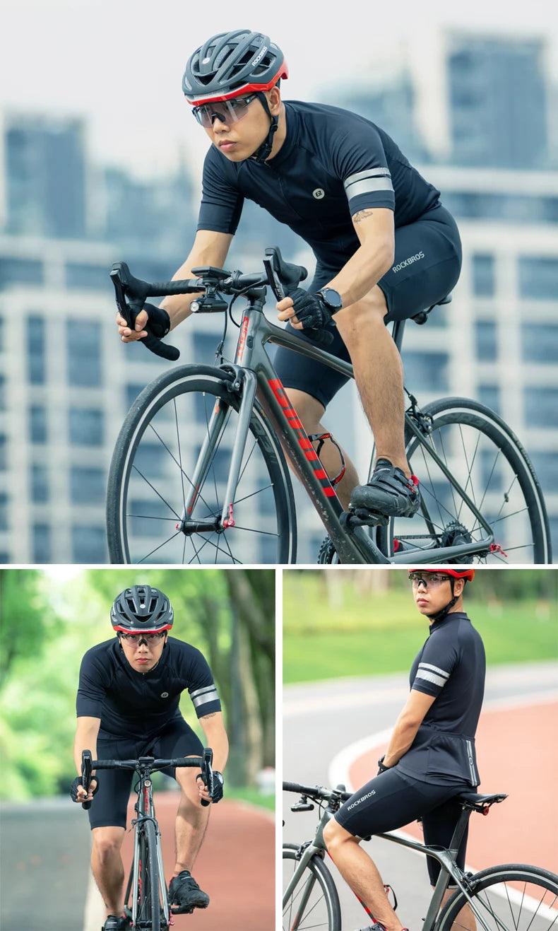 ROCKBROS Cycling Jersey Men Breathable Shirt Summer Jersey Clothes Bicycle Quick Dry Clothing Anti-UV Reflective Short Sleeve