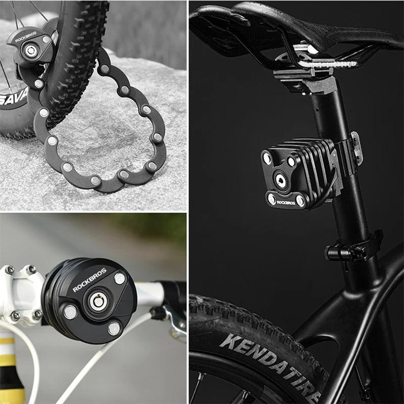 ROCKBROS Bike Lock With Keys Bicycle Lock High-Security Anti-Theft Portable Cycling Chain Lock With Mount Bracket Accessories