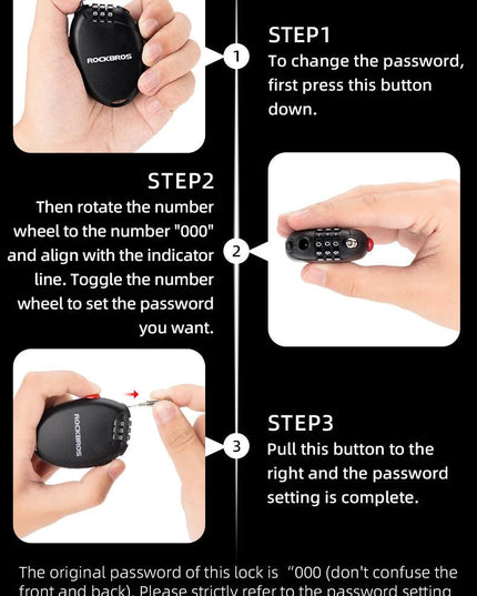 ROCKBROS Bicycle Lock Anti-theft Portable Lightweight 3-Digit Password Cable Lock Helmet Lock Chain Backpack Bike Accessories