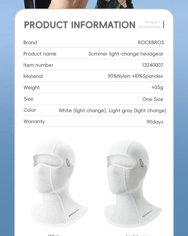 ROCKBROS Summer Breathable Cycling Cap Cooling Sun UV Protection Mask Balaclava Hat Bicycle Scarf Motorcycle Full Face Mask