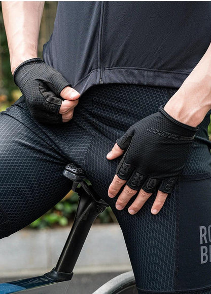 ROCKBROS Half Finger Gloves SBR Palm Pads Breathable Anti-shock Cycling Gloves High Elasticity Fitness Bicycle Fingerless Gloves