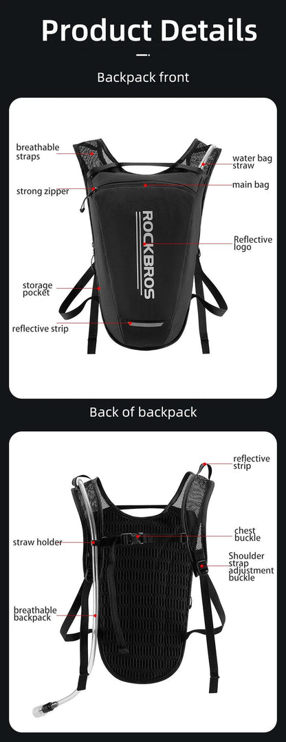 ROCKBROS Water Bladder Water Reservoir New Riding Water Bag Hydration Backpack 2L Reflective Stable Running Bag Vest Backpack