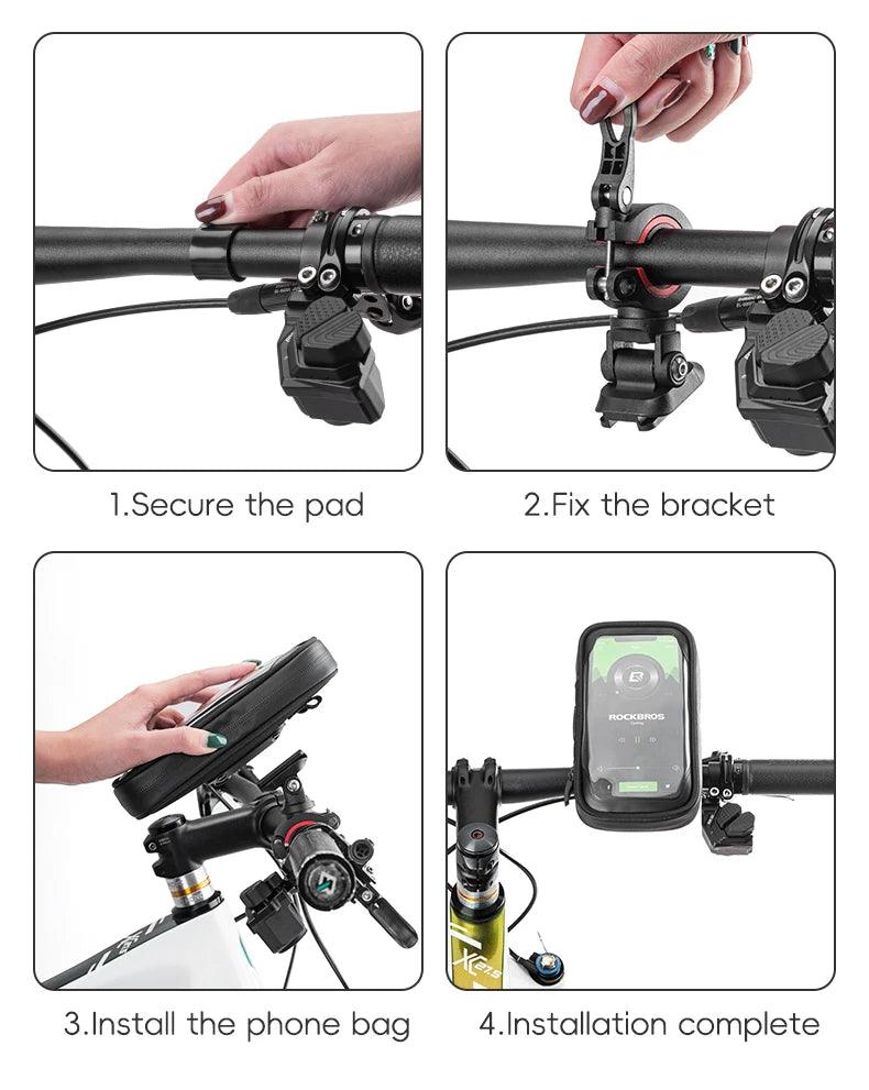 ROCKBROS Phone Bag Stand 270° Rotatable Waterproof Case Handlebar Stand Case Mount Scooter Bicycle Phone Bag Cycling Accessory