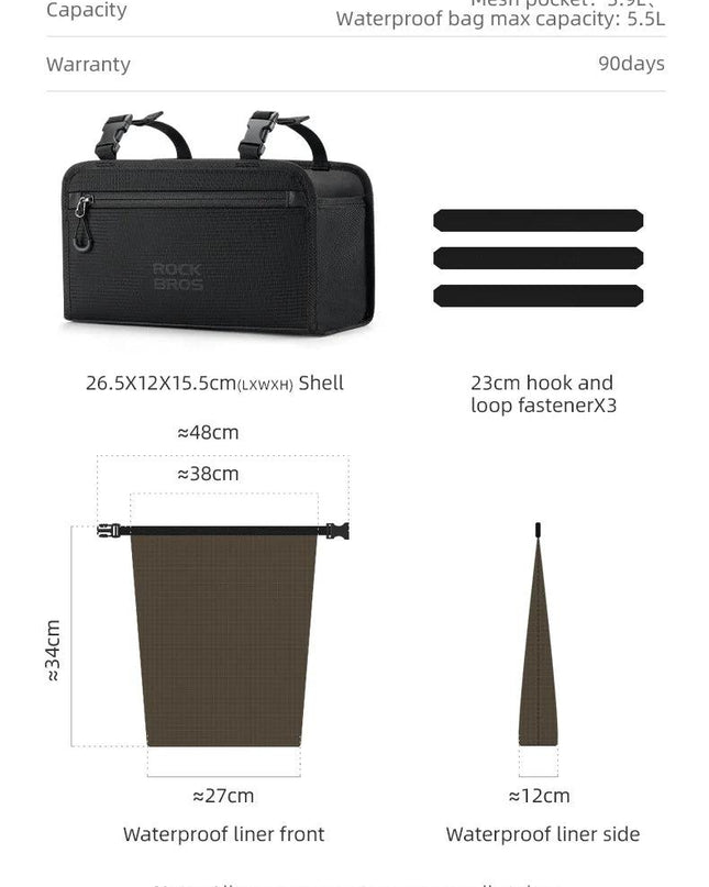 ROCKBROS Bike Front Frame Bag 5.5L Large Capacity Adjustable Handlebar Bag Portable Shoulder Bag Reflective Cycling Packing