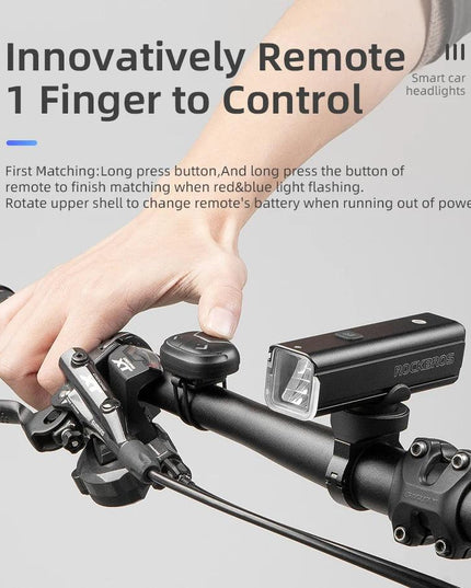 ROCKBROS 1500LM Bicycle Light 5000mAh LED Lamp Waterproof Flashlight Control Cycling Front Light Remote Control Type-C Headlight
