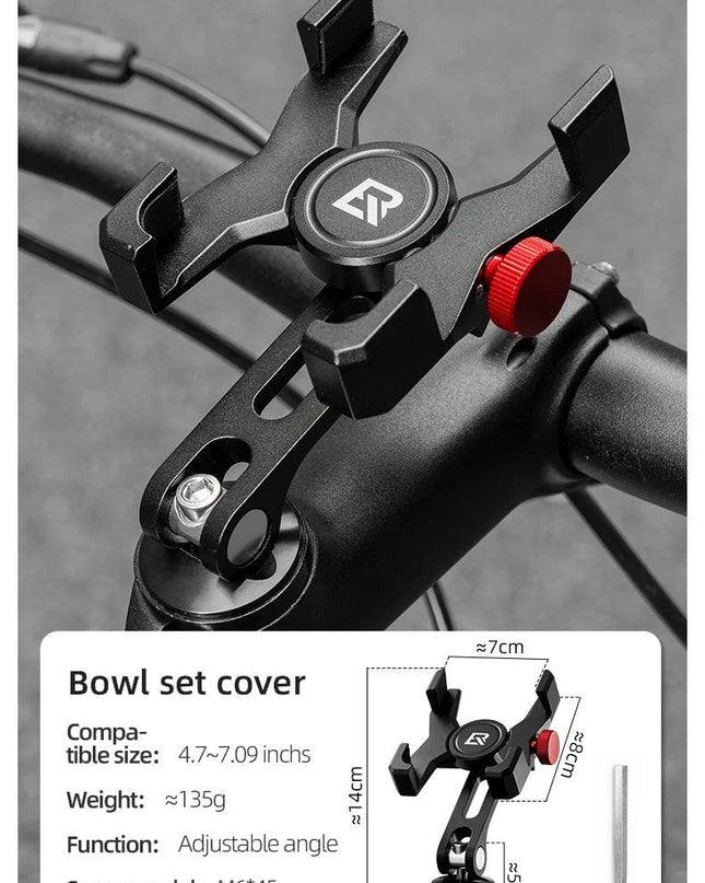 ROCKBROS Bike Phone Holder Aluminum Alloy Material Bracket Anti-slip Cushioning Pads 4.7-7.09 inch Mobile Phone Stand Shockproof
