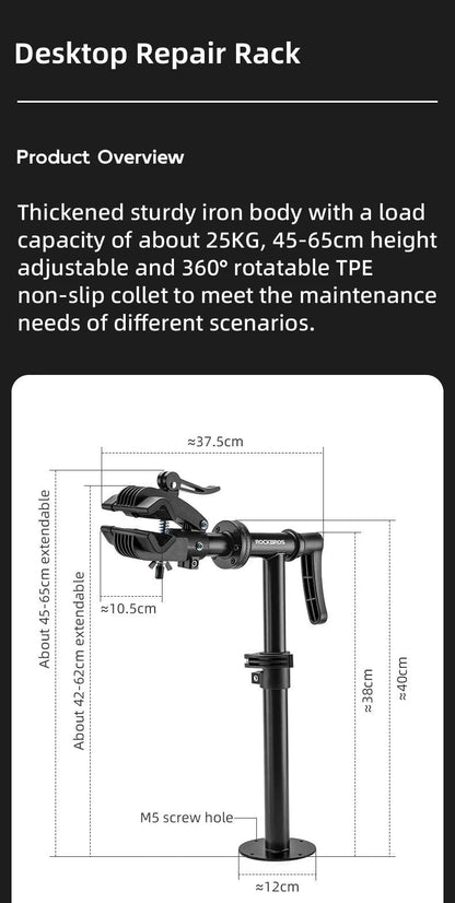 ROCKBROS Bike Repair Rack Desktop Professional Bicycle Wheel Truing Stand 360° Rotation Adjustable Maintenance Storage Stand