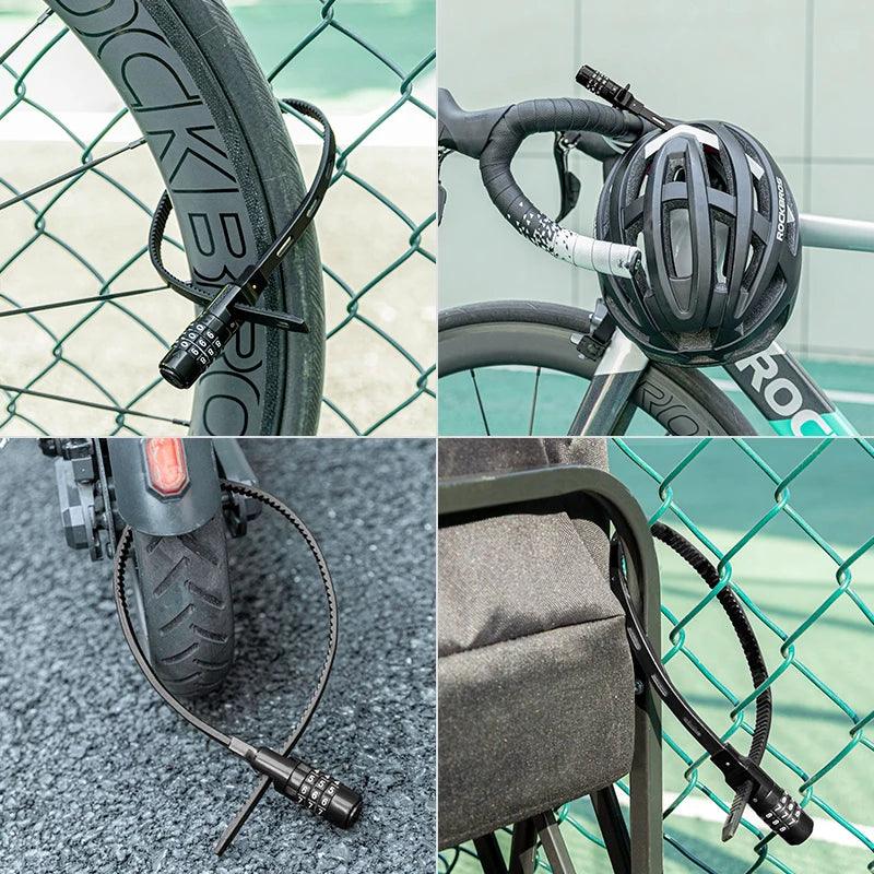 ROCKBROS Bicycle Lock 3 Digit Password Lock Anti-theft Portable Security Steel Chain Cycling Motorcycle Lock Bike Accessories