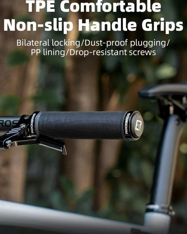 ROCKBROS Bicycle HandleBar Grips Rubber Soft MTB Mountain Bike Grips Dustproof Handlebar Protect Cover Aluminum Alloy Lock Ring