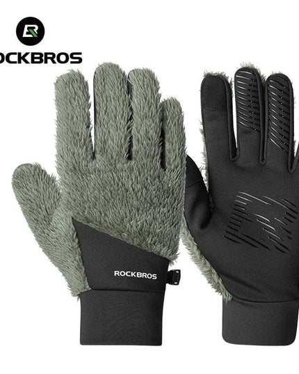 ROCKBROS Autumn Winter Ski Gloves Warm Windproof Gloves Cycling Snowboard Driving Double Layer Fleece-Lined Thickened Gloves