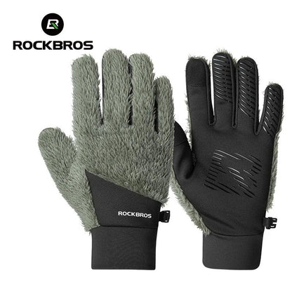 ROCKBROS Autumn Winter Ski Gloves Warm Windproof Gloves Cycling Snowboard Driving Double Layer Fleece-Lined Thickened Gloves