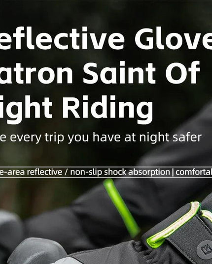 ROCKBROS Cycling Gloves Winter Windproof Keep Warm Reflective Gloves Thickened Palm Pad Touch Screen Night Cycling Glove MTB Men