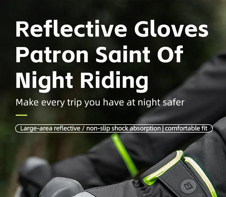 ROCKBROS Cycling Gloves Winter Windproof Keep Warm Reflective Gloves Thickened Palm Pad Touch Screen Night Cycling Glove MTB Men