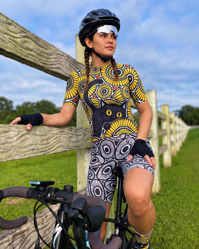 ROCKBROS Women's Golden Bloom Cat Short-Sleeve Cycling Jersey