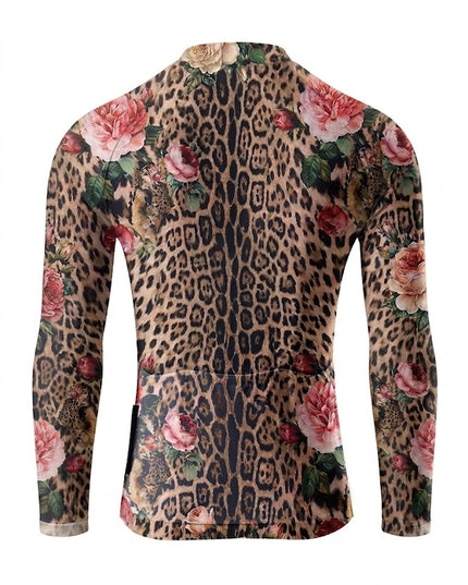 ROCKBROS Women's Leopard & Rose Print Long-Sleeve Cycling Jersey