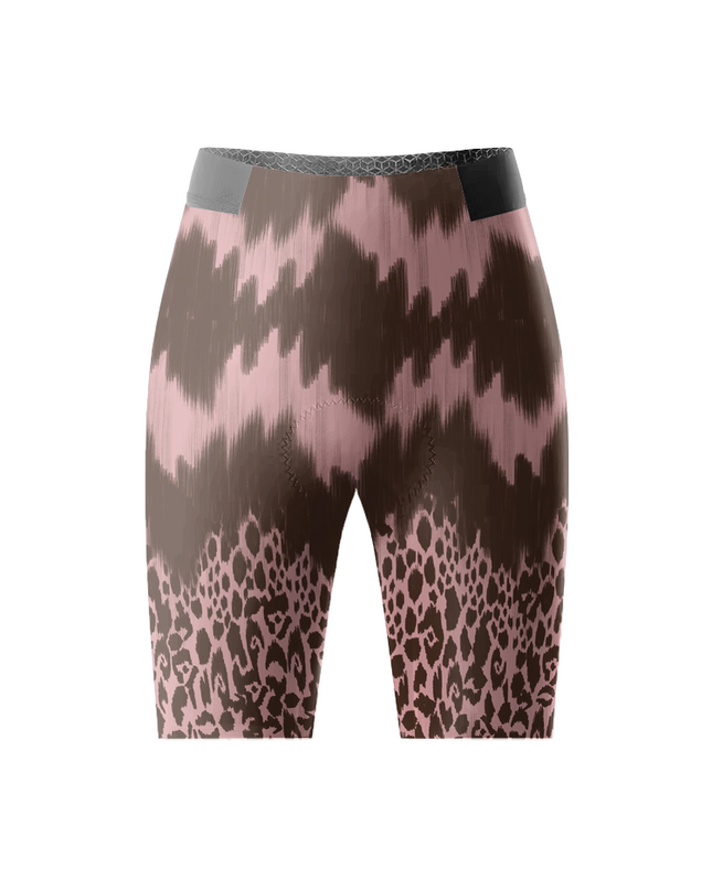 ROCKBROS Women's Wild Cheetah Print Pink & Brown Padded Cycling Shorts